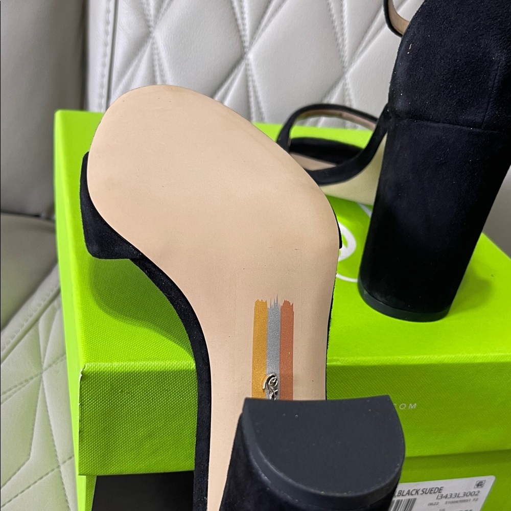Sam Edelman Robyn Black Suede Ankle-Strap Block Heels - Picture 8 of 9